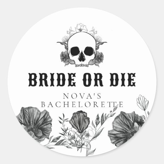 NOVA Schedel Bruid of Sterf Tot de Dood Bacheloret Ronde Sticker (Voorkant)