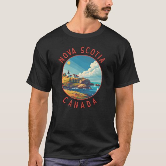 Nova Scotia Canada Retro Noodcirkel T-shirt (Voorkant)