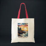 Nova Scotia Canada Vuurtoren Reizen Kunst Vintage Tote Bag<br><div class="desc">Nova Scotia retro vector reisontwerp. Nova Scotia is bijna volledig omgeven door water en is de thuisbasis van meer dan 13.000 km kustlijn,  duizenden meren,  weelderige valleien,  vier UNESCO Werelderfgoedlocaties,  's werelds hoogste getijden en walvissen!</div>
