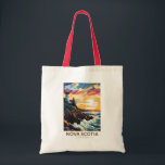 Nova Scotia Canada Vuurtoren Reizen Kunst Vintage Tote Bag<br><div class="desc">Nova Scotia retro vector reisontwerp. Nova Scotia is bijna volledig omgeven door water en is de thuisbasis van meer dan 13.000 km kustlijn, duizenden meren, weelderige valleien, vier UNESCO Werelderfgoedlocaties, 's werelds hoogste getijden en walvissen!</div>