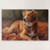 Nova Scotia Duck Terrier in herfstbladeren valt Legpuzzel (Horizontaal)