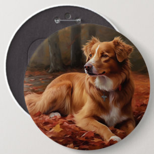 Nova Scotia Duck Terrier in herfstbladeren valt Ronde Button 6,0 Cm
