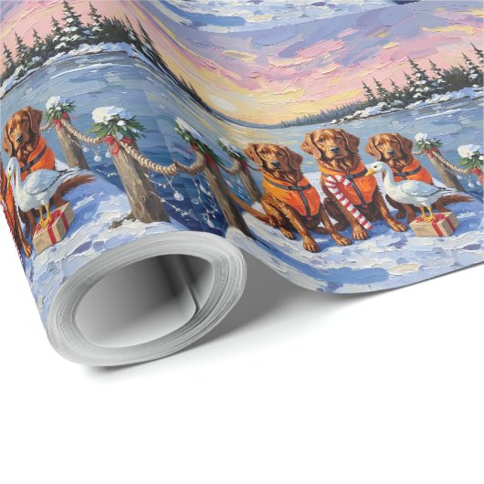 Nova Scotia Duck Toller Christmas Frozen Lake Cadeaupapier (Rol Hoek)
