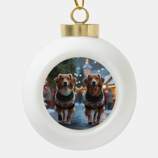 Nova Scotia Duck Toller Christmas Snow Holiday Keramische Bal Ornament (Voorkant)