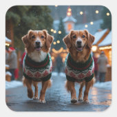 Nova Scotia Duck Toller Christmas Snow Holiday Vierkante Sticker (Voorkant)