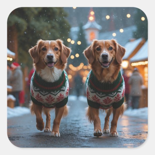 Nova Scotia Duck Toller Christmas Snow Holiday Vierkante Sticker (Voorkant)