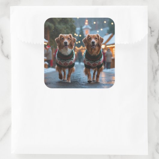 Nova Scotia Duck Toller Christmas Snow Holiday Vierkante Sticker (Tas)