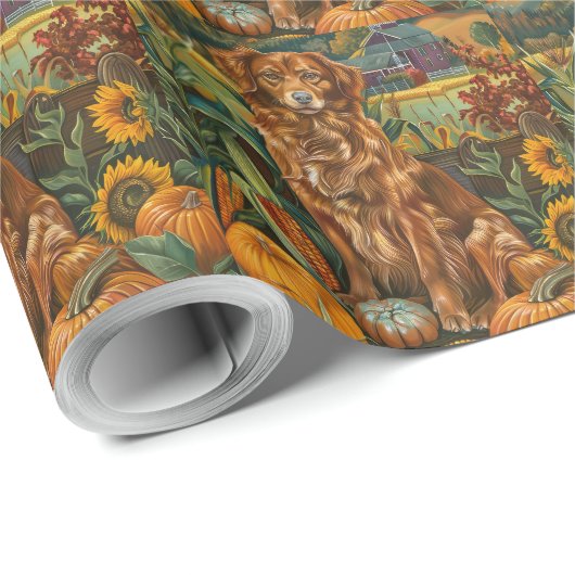 Nova Scotia Duck Toller Dog Herfst Thanksgiving Cadeaupapier (Rol Hoek)