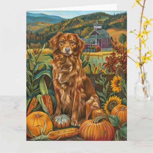 Nova Scotia Duck Toller Dog Herfst Thanksgiving Kaart (Gele Bloem)