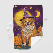 Nova Scotia Duck Toller Halloween Witch Pumpkin Golfhanddoek (Insitu)