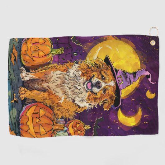 Nova Scotia Duck Toller Halloween Witch Pumpkin Golfhanddoek (Horizontaal)