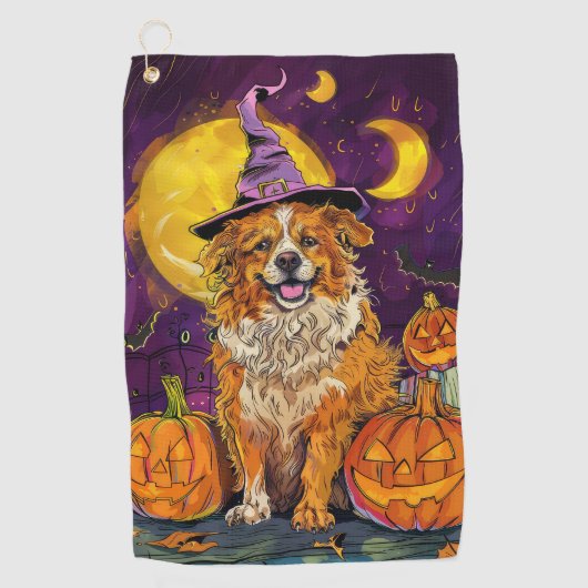 Nova Scotia Duck Toller Halloween Witch Pumpkin Golfhanddoek (Voorkant)
