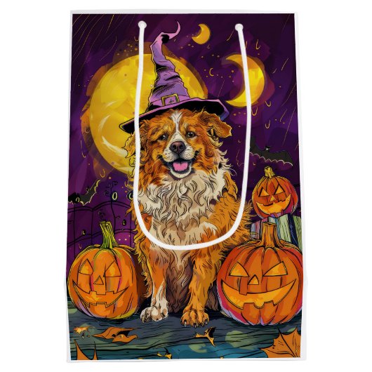 Nova Scotia Duck Toller Halloween Witch Pumpkin Medium Cadeauzakje (Achterkant)