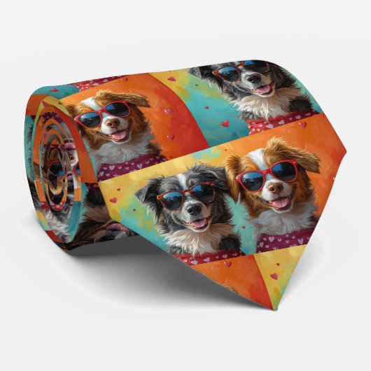 Nova Scotia Duck Toller met Rozen Valentijnsdag Stropdas (Opgerold)