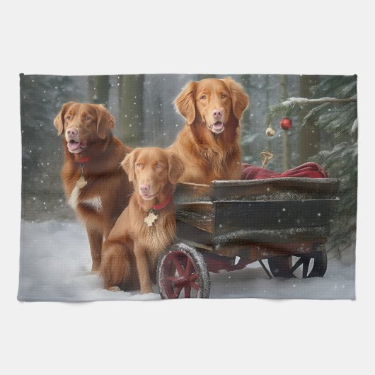Nova Scotia Duck Toller Retriever Sneeuw slee Theedoek (Horizontaal)