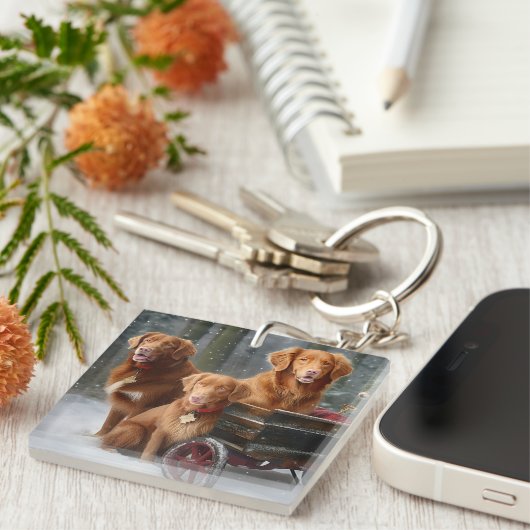Nova Scotia Duck Toller Retriever Sneeuwslee Sleutelhanger (Voorkant Rechts)