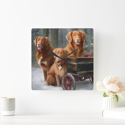 Nova Scotia Duck Toller Retriever Sneeuwslee Vierkante Klok (Huis)