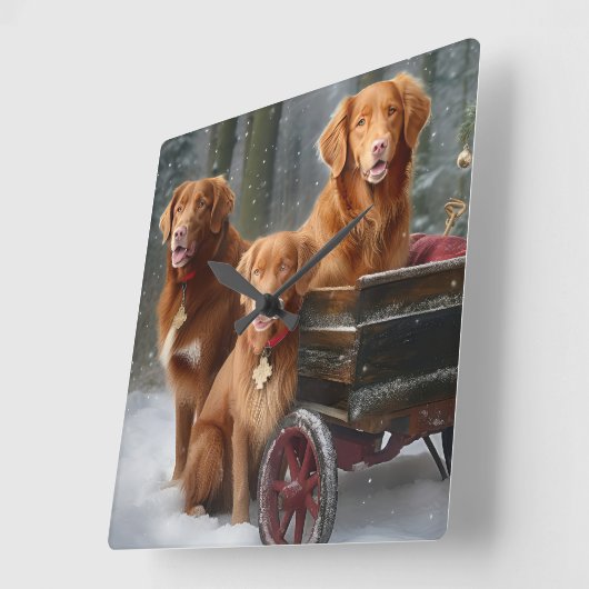 Nova Scotia Duck Toller Retriever Sneeuwslee Vierkante Klok (Hoek)