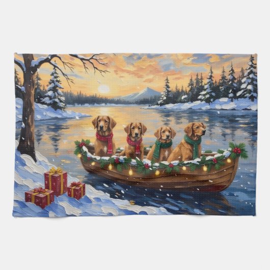 Nova Scotia Duck Tolling Retriever Christmas Boat Theedoek (Horizontaal)