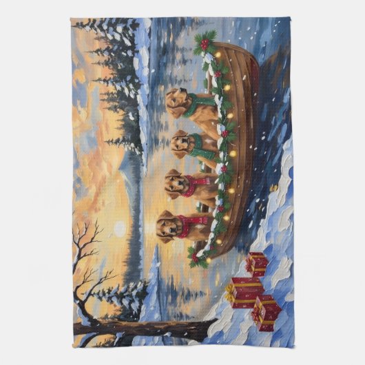 Nova Scotia Duck Tolling Retriever Christmas Boat  Theedoek (Verticaal)