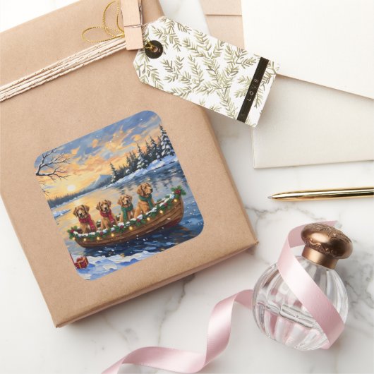 Nova Scotia Duck Tolling Retriever Christmas Boat Vierkante Sticker (Geschenken)