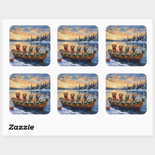 Nova Scotia Duck Tolling Retriever Christmas Boat Vierkante Sticker (Vel)
