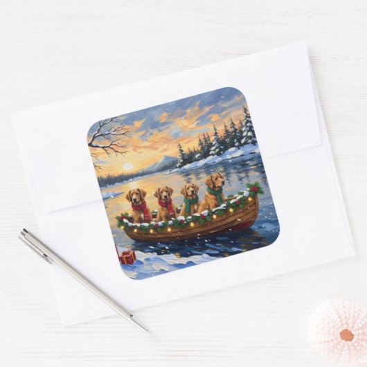 Nova Scotia Duck Tolling Retriever Christmas Boat  Vierkante Sticker (Envelop)