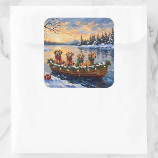 Nova Scotia Duck Tolling Retriever Christmas Boat  Vierkante Sticker (Tas)