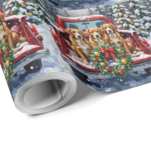 Nova Scotia Duck Tolling Retriever Christmas Red Cadeaupapier (Rol Hoek)