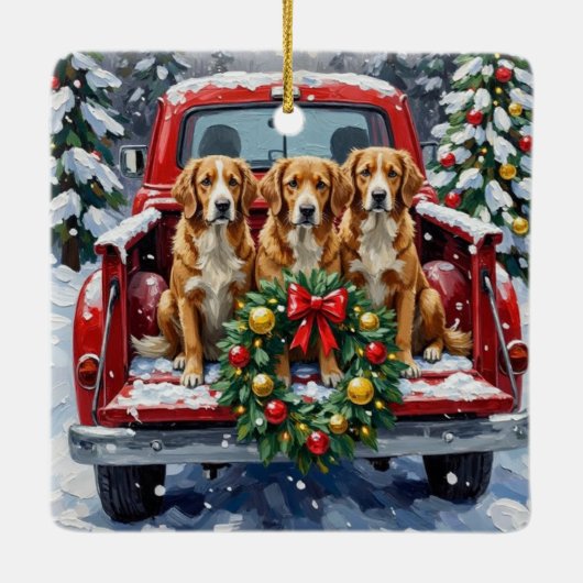 Nova Scotia Duck Tolling Retriever Christmas Red Keramisch Ornament (Achterkant)