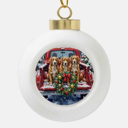 Nova Scotia Duck Tolling Retriever Christmas Red Keramische Bal Ornament (Voorkant)