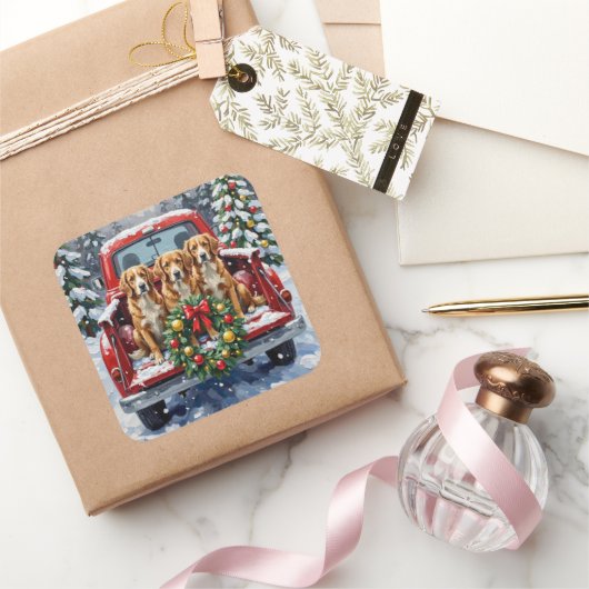 Nova Scotia Duck Tolling Retriever Christmas Red Vierkante Sticker (Geschenken)