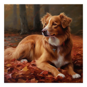 Nova Scotia Duck Tolling Retriever In Herfstblader Perfect Poster