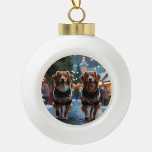 Nova Scotia Duck Tolling Retriever Kerst Sneeuw Va Keramische Bal Ornament