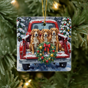 Nova Scotia Duck Tolling Retriever Kerstmis Rood Keramisch Ornament