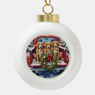 Nova Scotia Duck Tolling Retriever Kerstmis Rood Keramische Bal Ornament