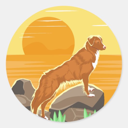 Nova Scotia Duck Tolling Retriever Sunset Ronde Sticker (Voorkant)