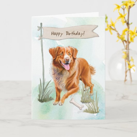Nova Scotia Duck Tolling Retriever Verjaardagsbord Kaart (Gele Bloem)