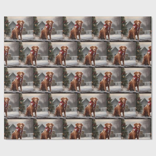 Nova Scotia Eend Toller Hond in Sneeuw Kerstmis Cadeaupapier (Vlak)