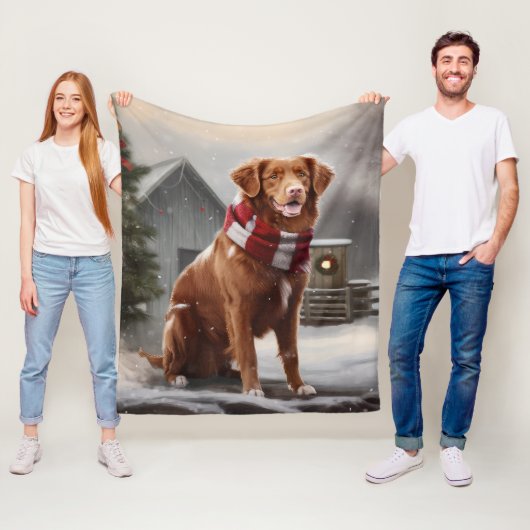Nova Scotia Eend Toller Hond in Sneeuw Kerstmis Fleece Deken (In situ)