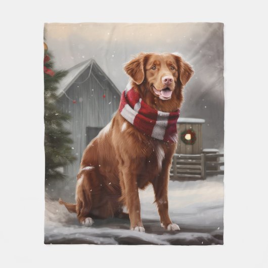 Nova Scotia Eend Toller Hond in Sneeuw Kerstmis Fleece Deken (Voorkant)