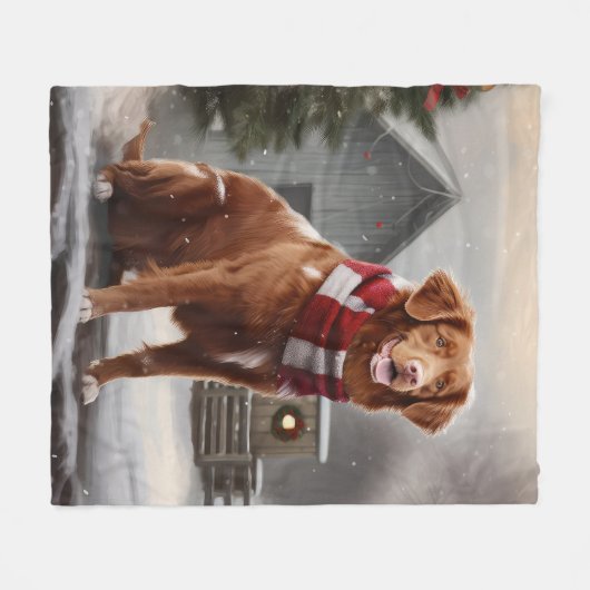 Nova Scotia Eend Toller Hond in Sneeuw Kerstmis Fleece Deken (Voorkant (Horizontaal))