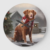 Nova Scotia Eend Toller Hond in Sneeuw Kerstmis Grote Klok (Voorkant)