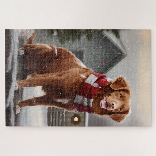 Nova Scotia Eend Toller Hond in Sneeuw Kerstmis Legpuzzel (Horizontaal)