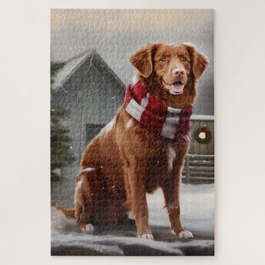 Nova Scotia Eend Toller Hond in Sneeuw Kerstmis Legpuzzel (Verticaal)