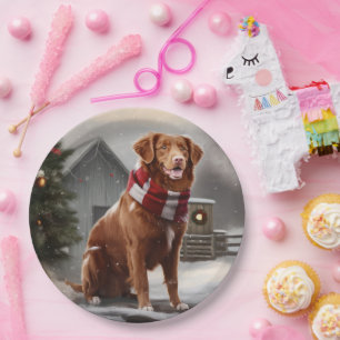 Nova Scotia Eend Toller Hond in Sneeuw Kerstmis Papieren Bordje