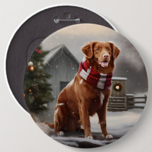 Nova Scotia Eend Toller Hond in Sneeuw Kerstmis Ronde Button 6,0 Cm
