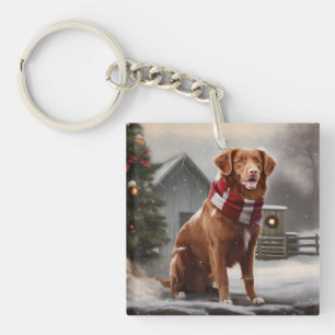 Nova Scotia Eend Toller Hond in Sneeuw Kerstmis Sleutelhanger