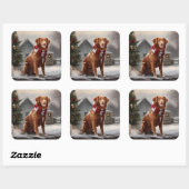 Nova Scotia Eend Toller Hond in Sneeuw Kerstmis Vierkante Sticker (Vel)