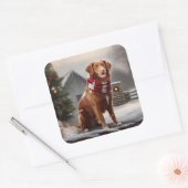 Nova Scotia Eend Toller Hond in Sneeuw Kerstmis Vierkante Sticker (Envelop)